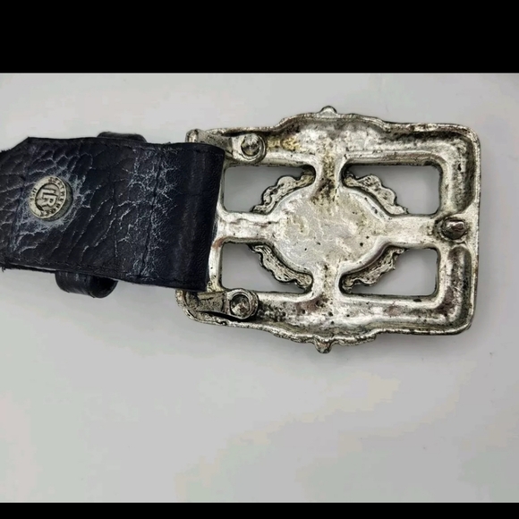 Leatherock Genuine Leather Black Belt Turquoise Silver Rectangle Buckle Belt - Picture 9 of 11